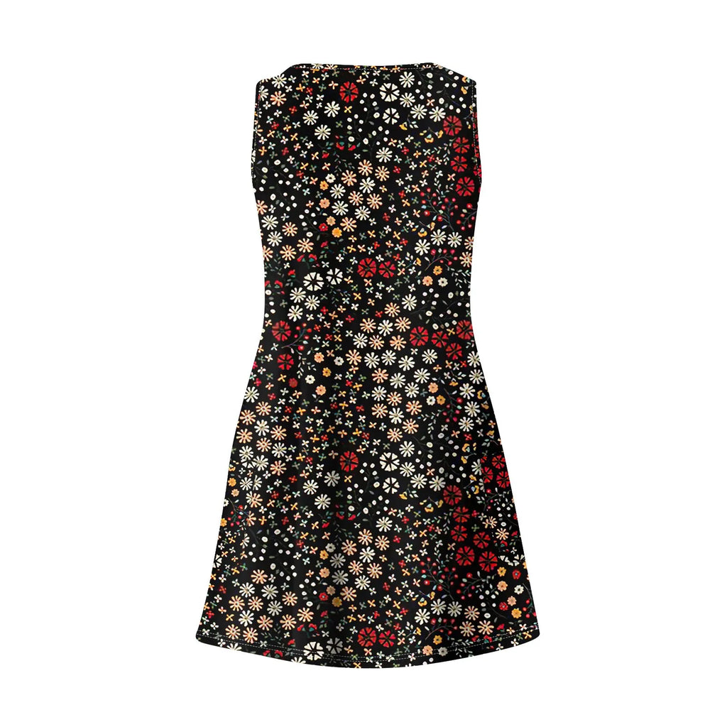 Bohemian Flower Print Beach Dress With Pockets For Women