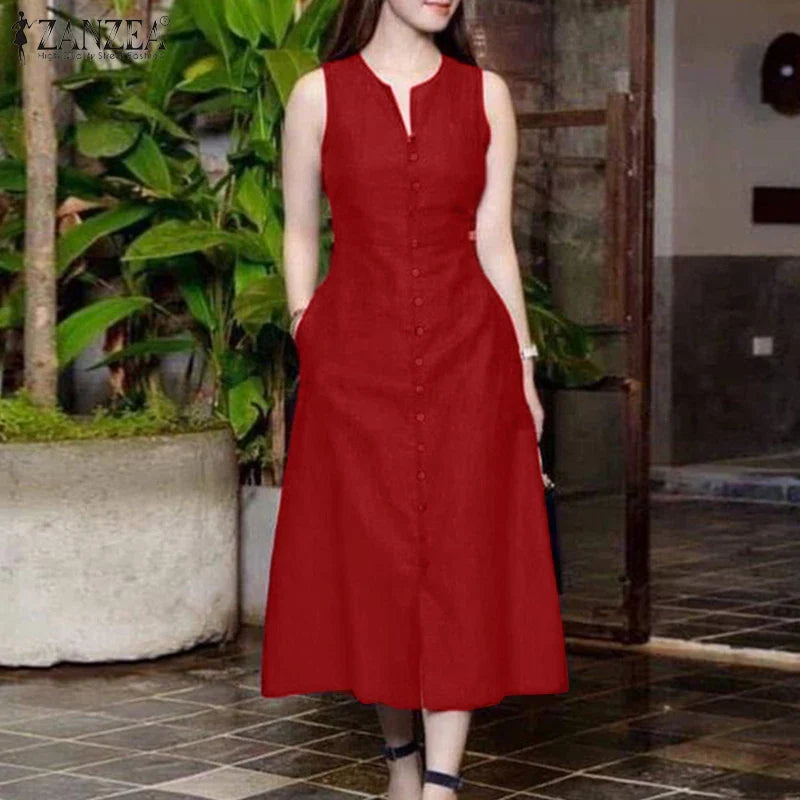 Sleeveless V Neck A Line Sundress For Women Summer Party