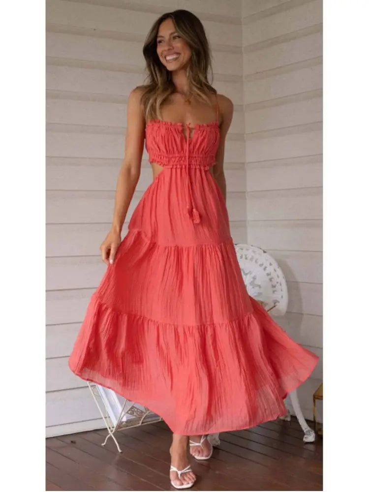 Halter Neck Backless Lace Dress For Women Summer Solid Color