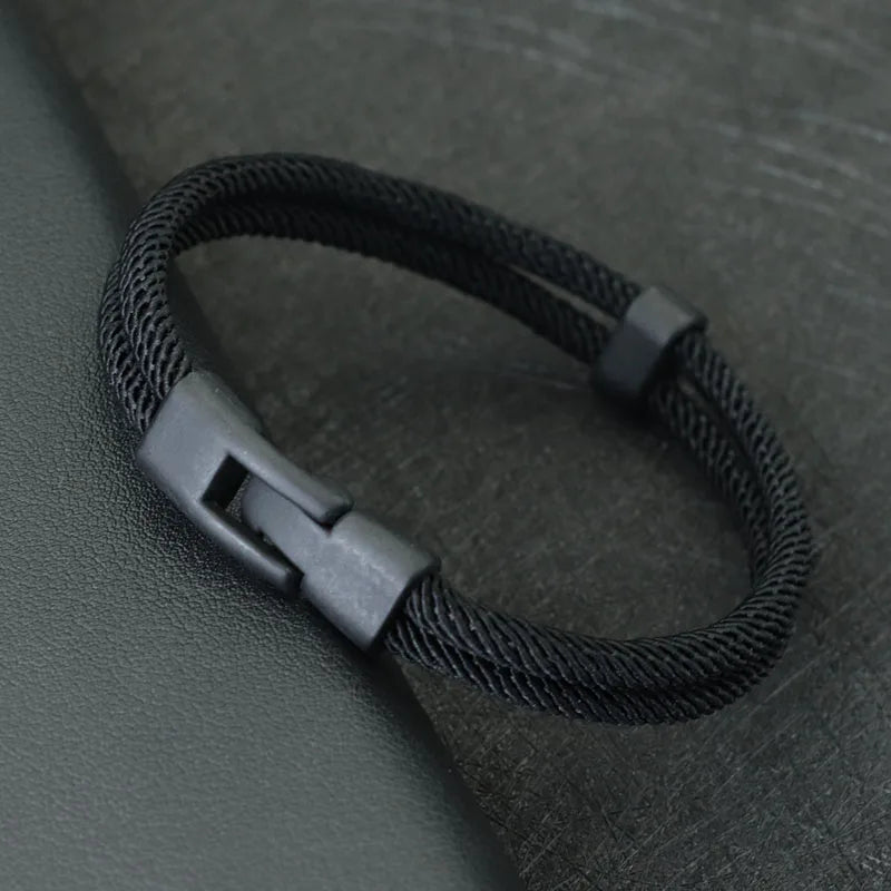 Men's Double Layer Nylon Rope Bracelet Detachable Stackable Leisure Accessory