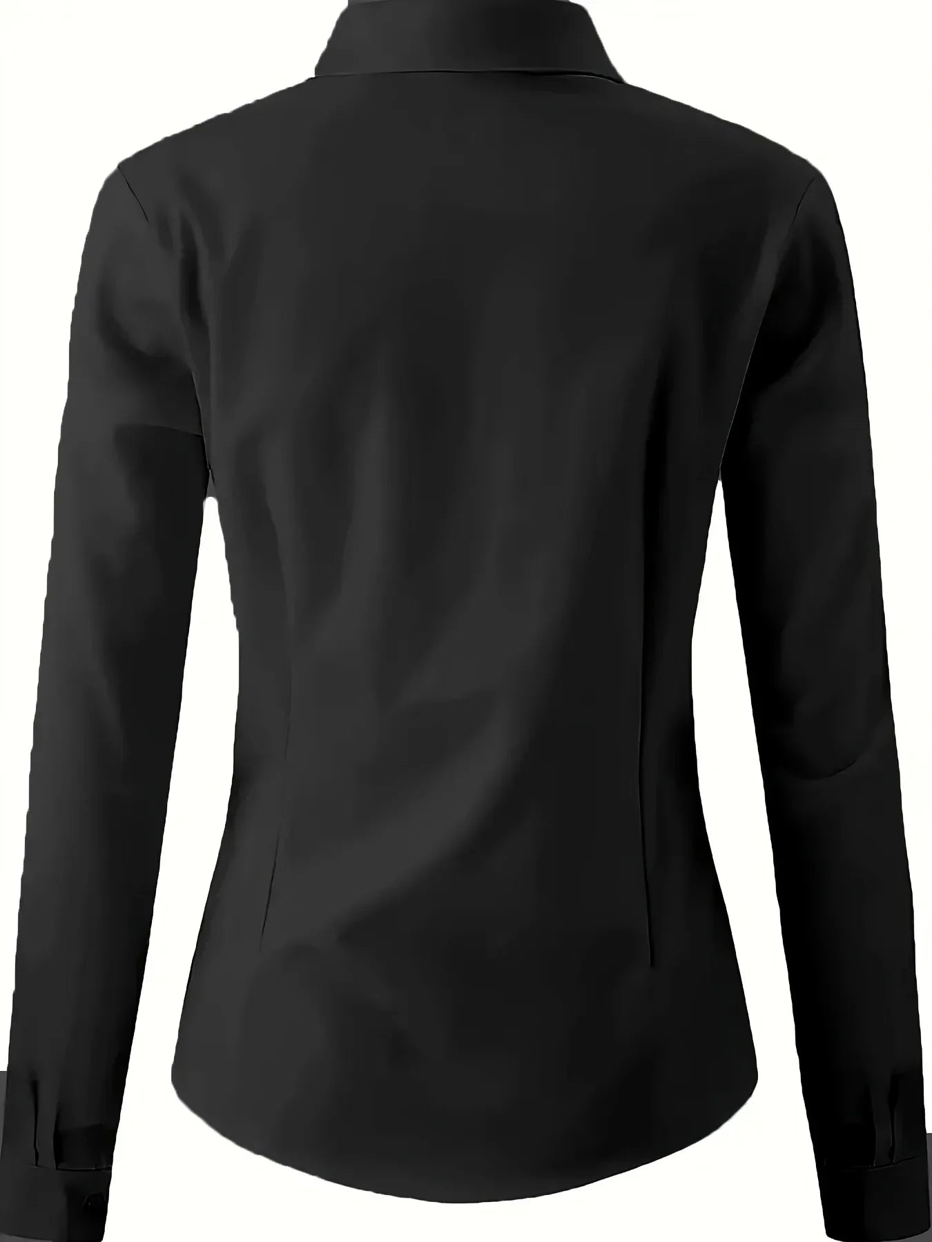 Solid Button Front Shirt Elegant Long Sleeve Lapel Blouse Lightweight Basic Top for Spring and Fall Women's Fashion Office Casual Wear