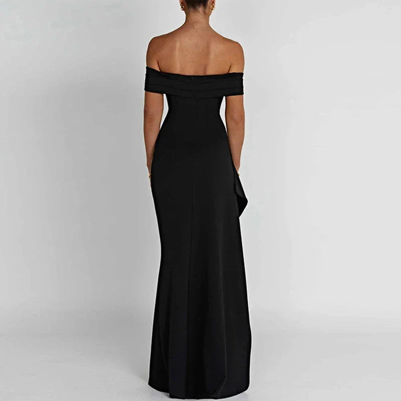 Elegant Black Backless Slash Neck Party Dress For Women