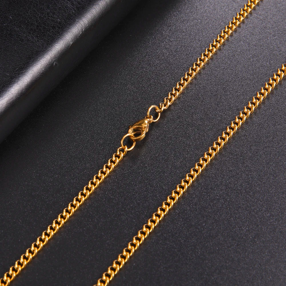 60cm Long Stainless Steel Box Chain Necklace for Men in Black and Gold Color Fashion Punk Jewelry