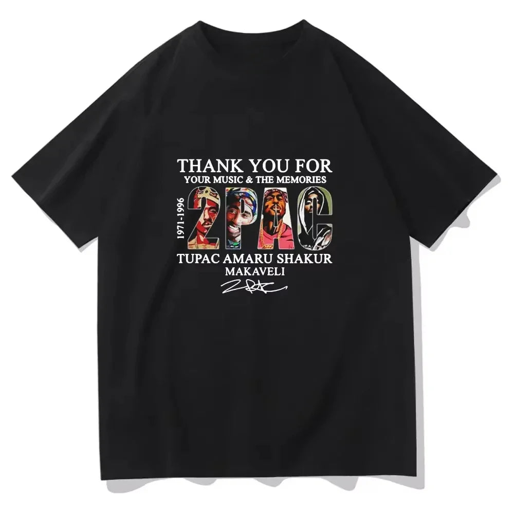 Tupac Hip Hop Graphic Print T-Shirt for Women Unisex Casual Oversized Y2K Streetwear Tee