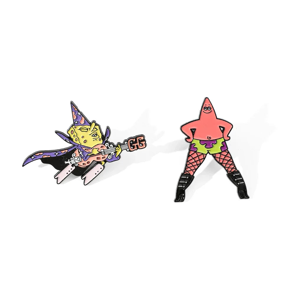 2 Pcs Cartoon Patrick Star Enamel Pin Brooch Set - Funny Anime Metal Badge for Backpack and Clothing Accessories