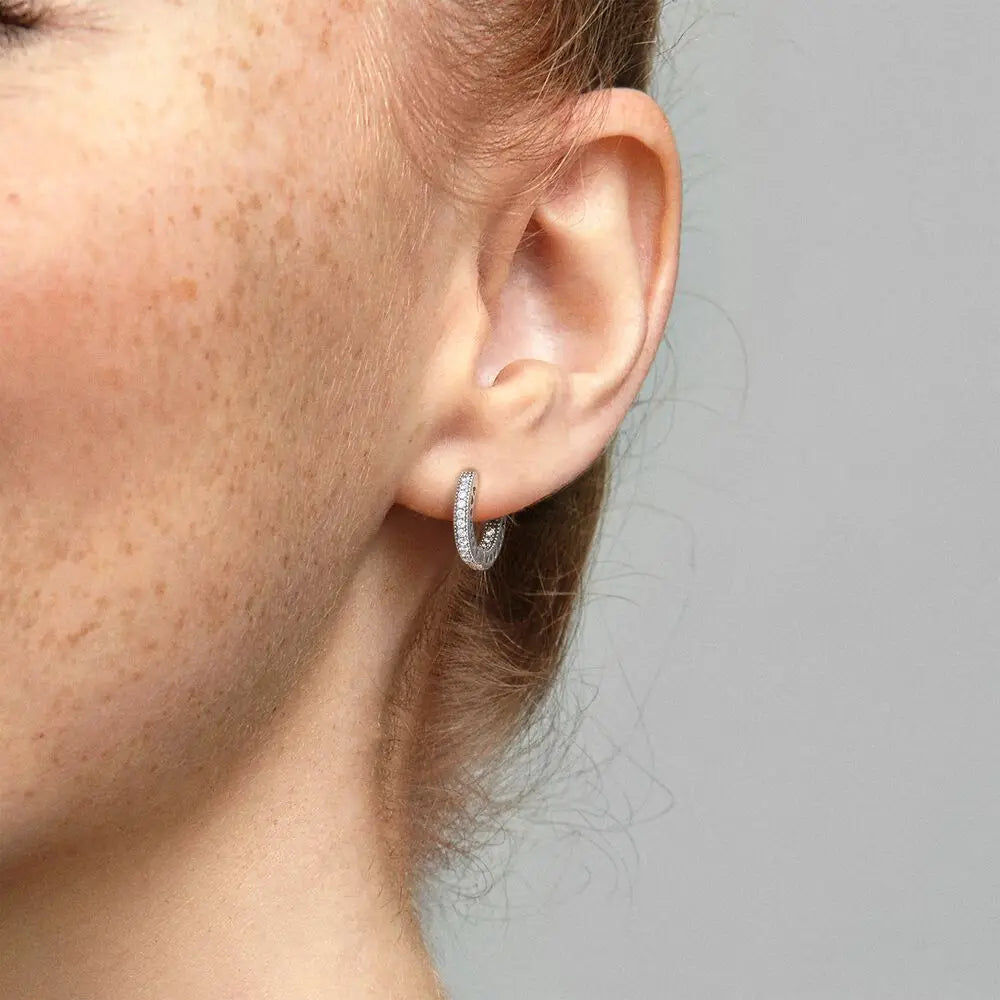 925 Silver Hoop Infinite Love Earrings with Blue Flower and White Stone Heart Pendant for Women Jewelry