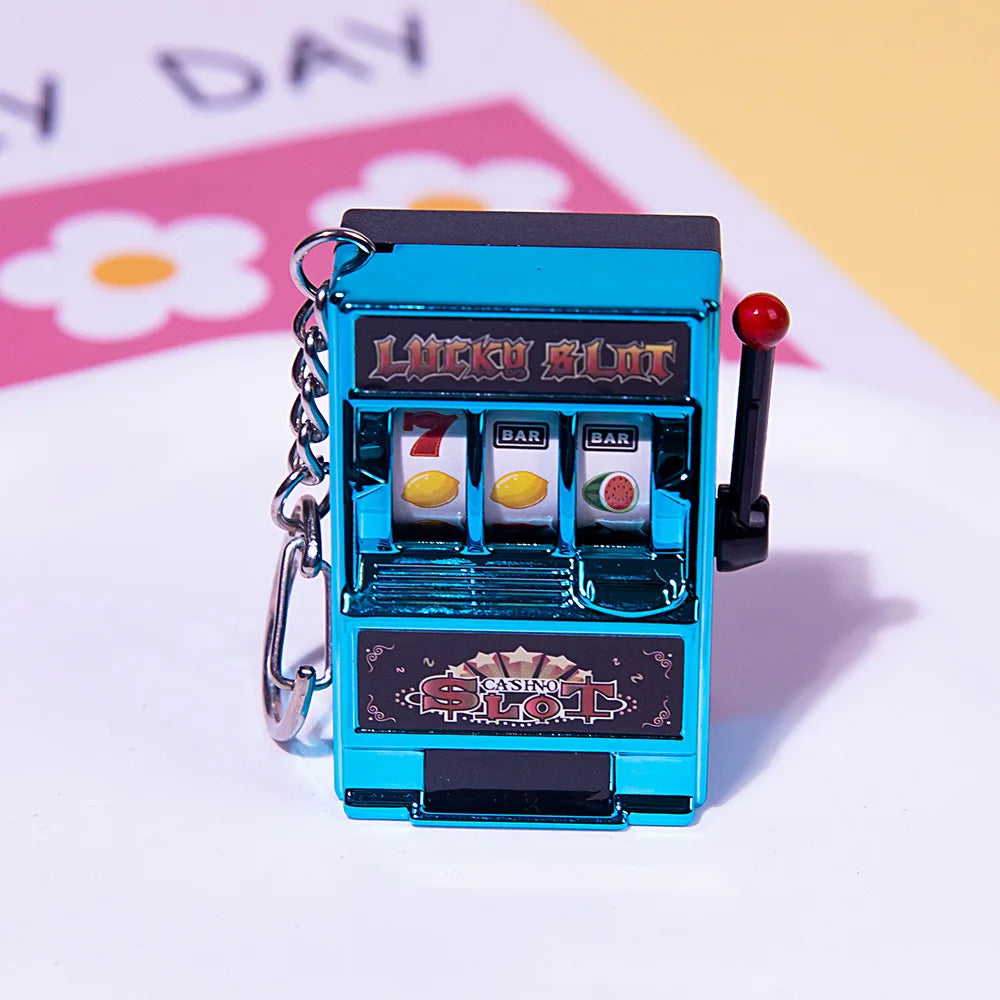 Portable Mini Fruit Slot Keychain Pendant Retro Toy Coin Operated Game for Kids and Adults