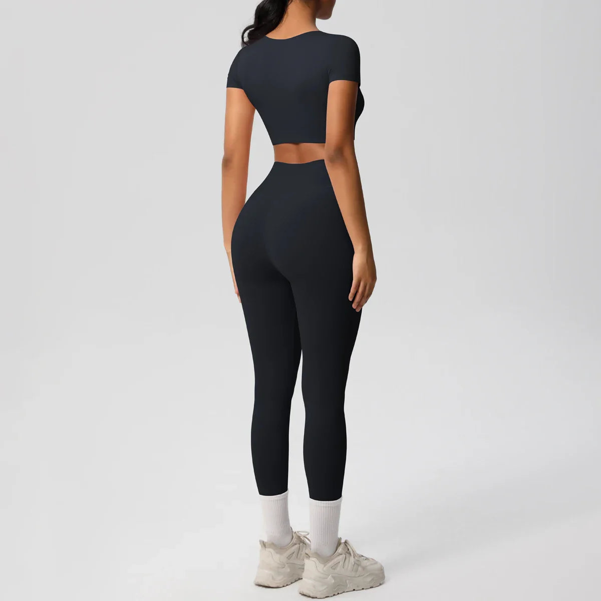 Yoga Set for Women Fitness Sportswear with Short Sleeve Top and High Waist Leggings