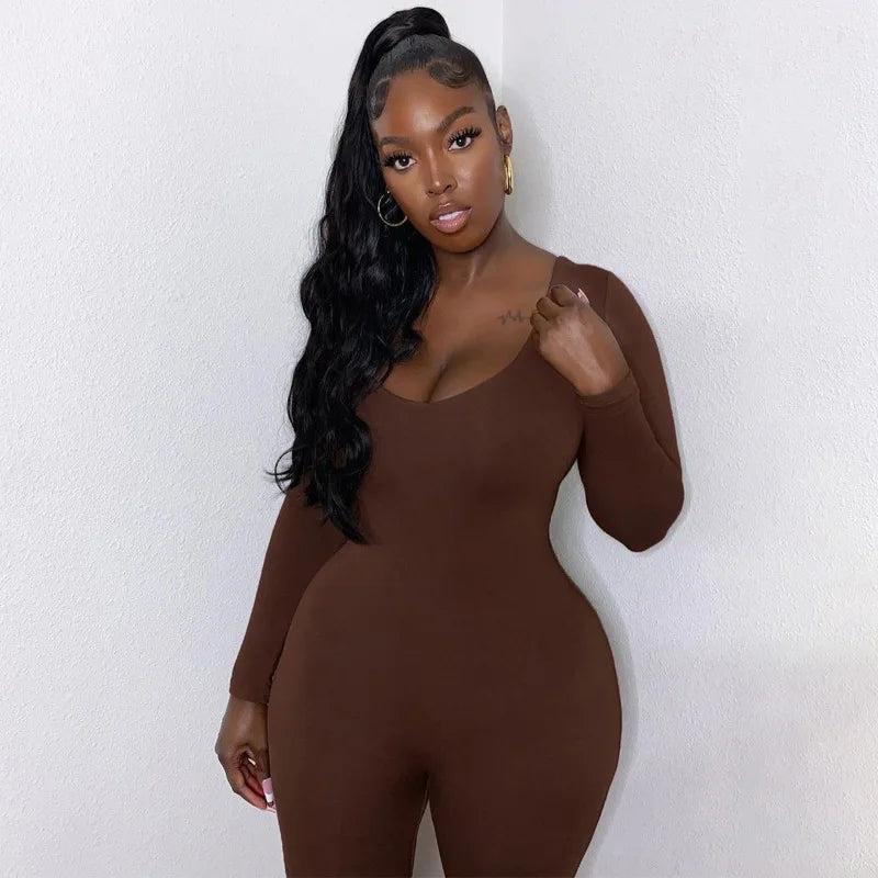 Sexy Black Butt Lift Jumpsuit for Women Long Sleeve Skinny Fitness Romper Casual Streetwear Autumn Fashion