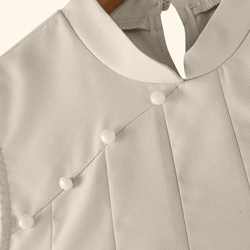 Mandarin Collar Pleated Sundress Women Sleeveless A Line