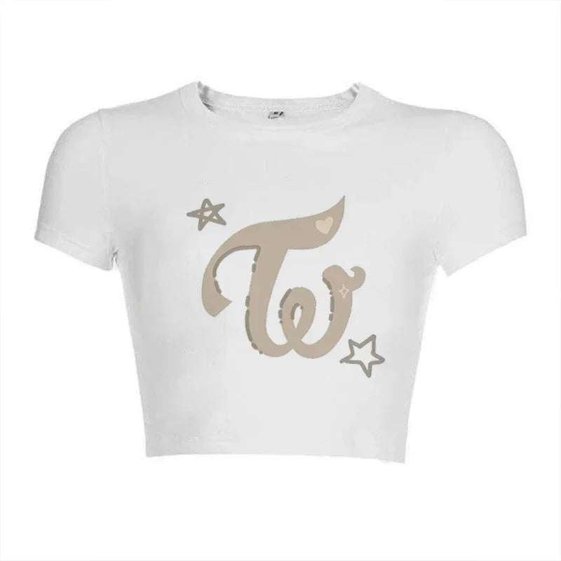 Korean KPOP Women Slim Fit T-Shirt Harajuku Style Streetwear for Summer Fashion