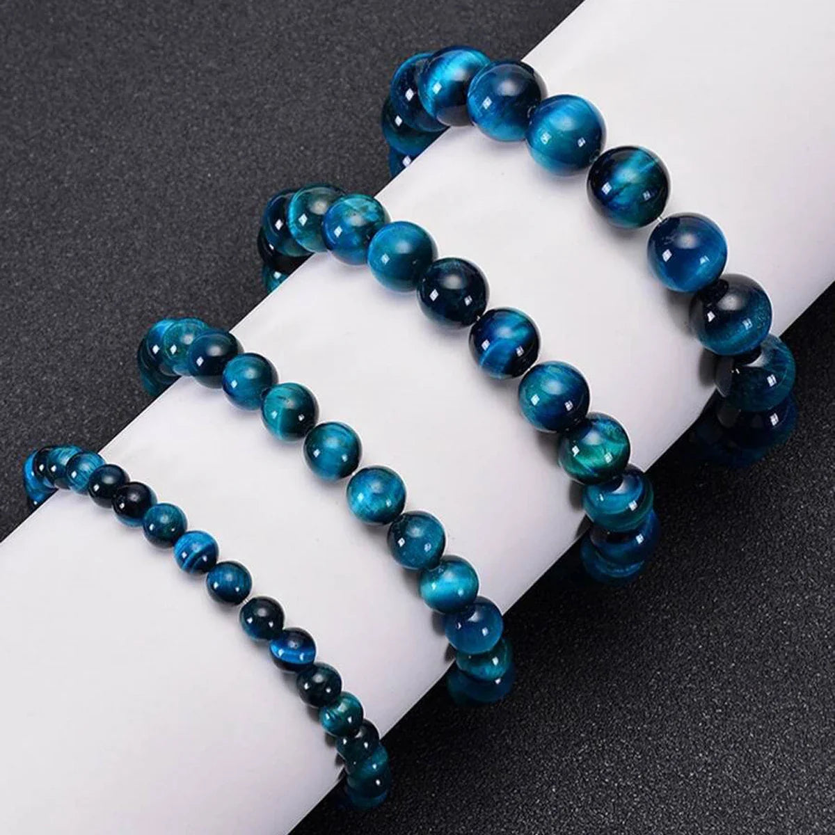 Minimalist Blue Tiger Eye Stone Beaded Bracelet for Daily Decoration - Natural Round Beads in 6mm, 8mm, and 10mm Sizes