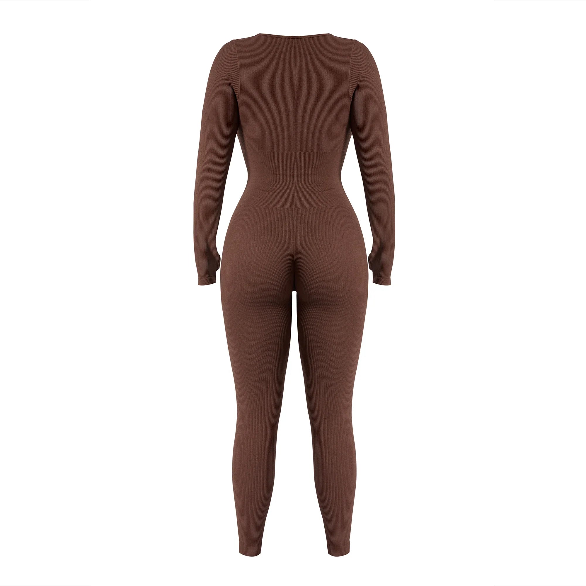 Bodycon Slim Fit Zipper Jumpsuit for Women Casual Brown Fitness Romper Streetwear Playsuit Overall