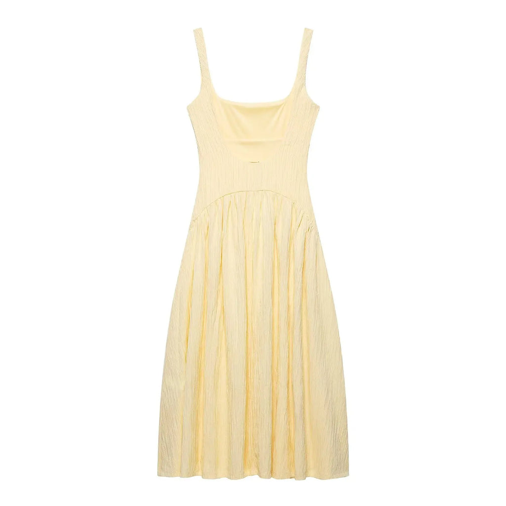 Textured Midi Dress For Women Square Neck Elegant Charm