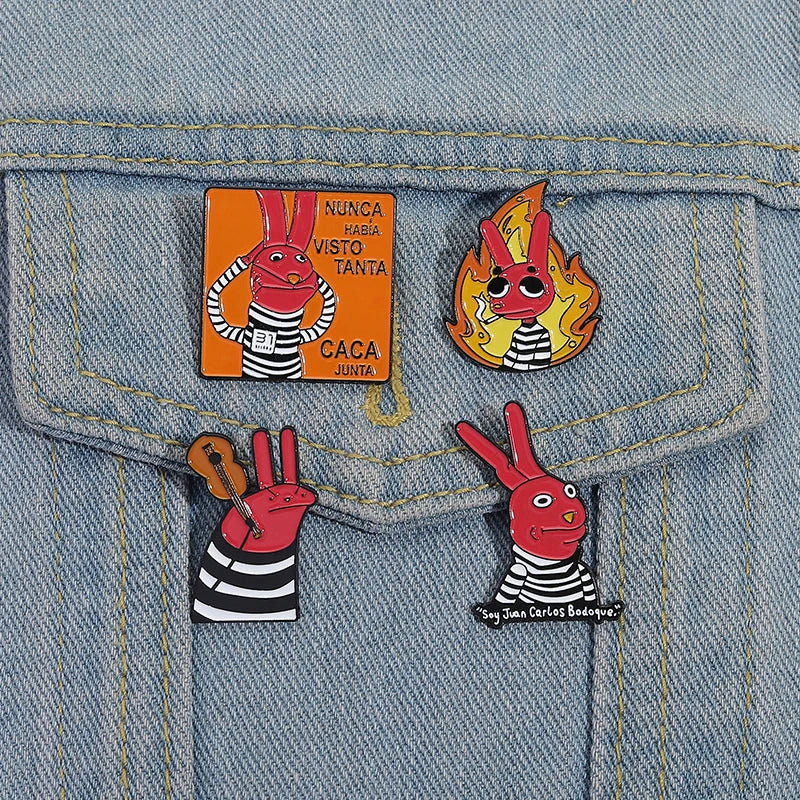 Humorous Anime Character Enamel Pins Red Eared Rabbit Brooch for Backpack and Jewelry Gifts