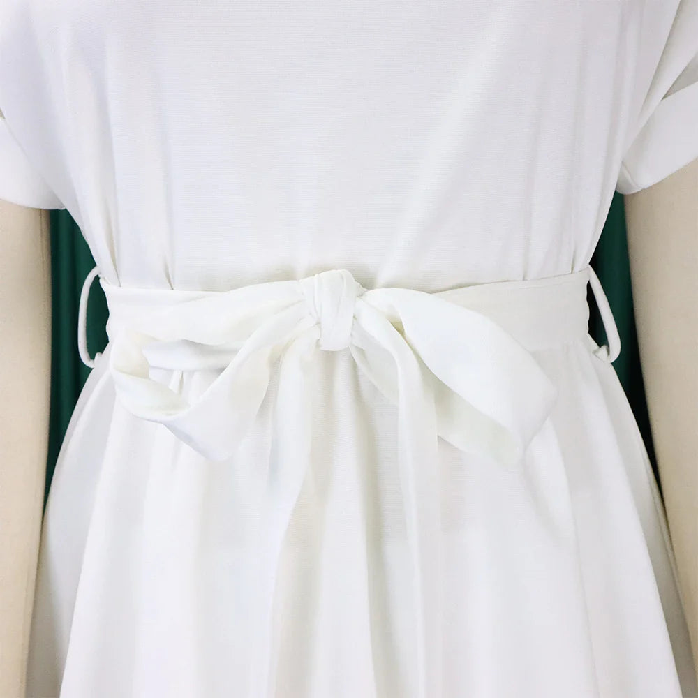 Women's Elegant 2 Piece Pants Set with Solid Blouse Short Sleeve O Neck and Long Trousers