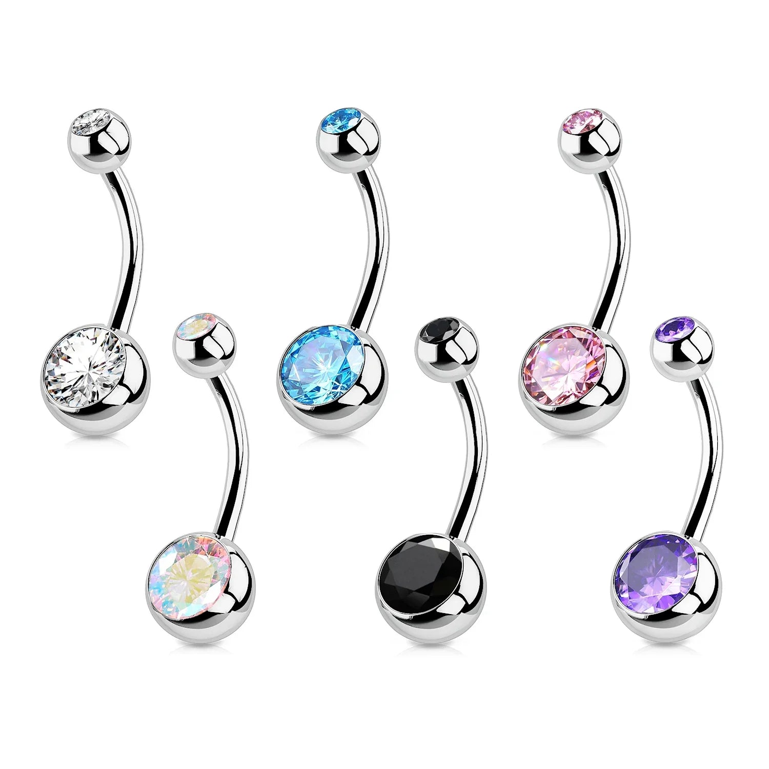 G23 Titanium Crystal Gem Curved Barbell Belly Button Rings for Navel Piercings