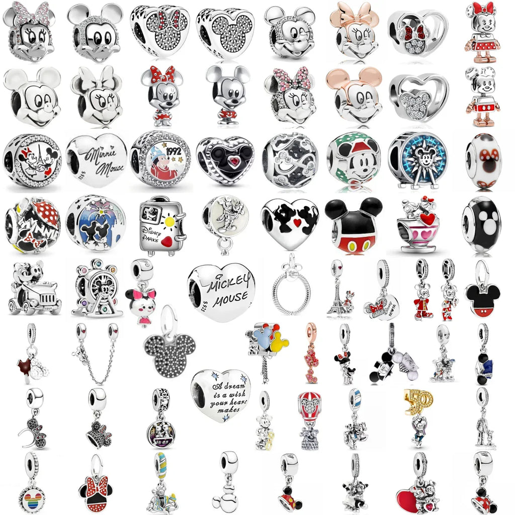 Disney 925 Sterling Silver DIY Charm Compatible With 3mm Bracelets Featuring Mickey Mouse Ferris Wheel And Suitcase Designs