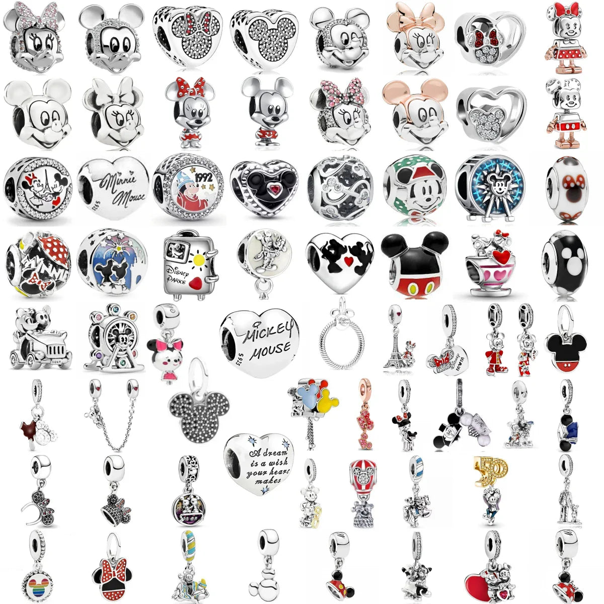 Disney 925 Sterling Silver DIY Charm Compatible With 3mm Bracelets Featuring Mickey Mouse Ferris Wheel And Suitcase Designs