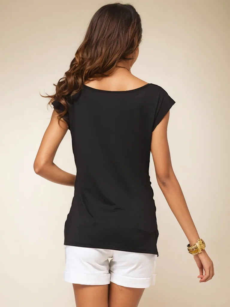 Round Neck Elastic Short Sleeve Pink Women's T-Shirt Loose Fit Retro Summer Top