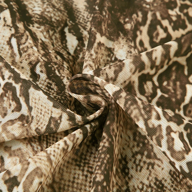 Casual Leopard Fur Trim Sheer Mesh V-Neck Long Sleeve Slim Bandage Blouse for Women