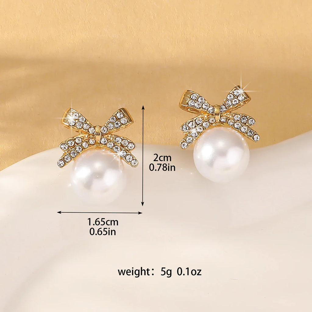 Women's Bowknot Diamond Pearl Earrings in Silver, Unique High-End Fashion Jewelry
