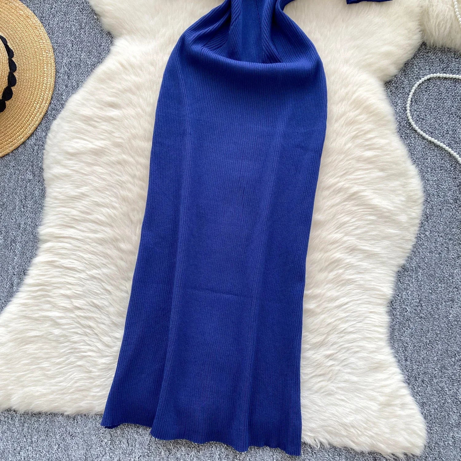 Women Square Collar Knit Dress Short Sleeve Wrap Sheath