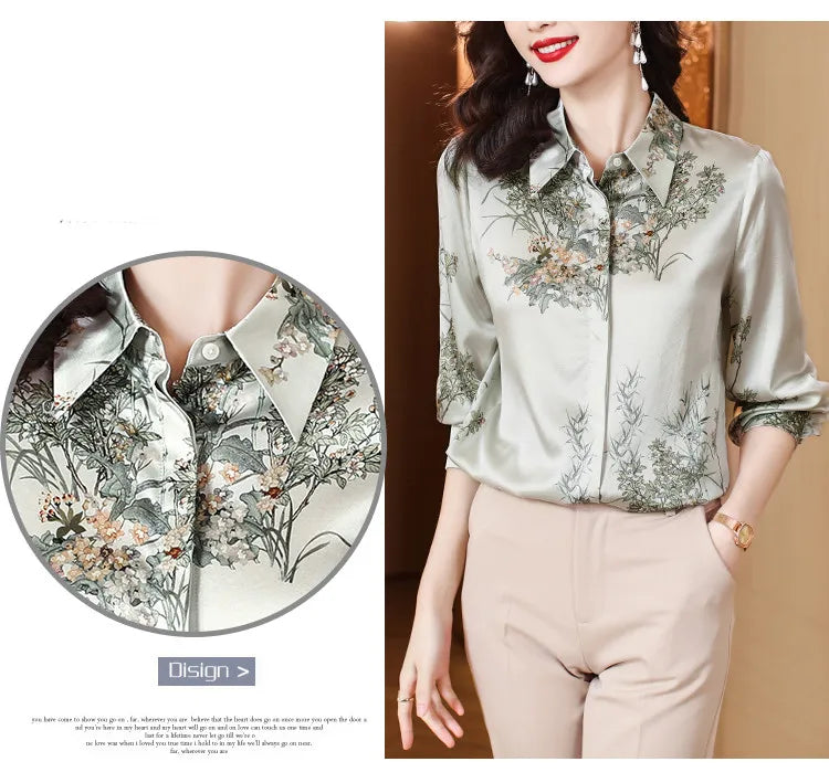 Elegant Floral Blouse for Women Spring Luxury Office Lady Shirt Basic Feminine Tops