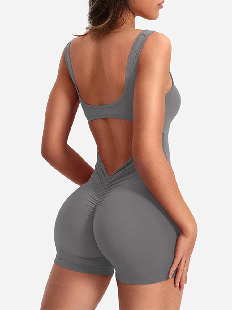 Slim Fit Backless One-Piece Yoga Jumpsuit with Hip Lifting Design and Adjustable Shoulder Straps