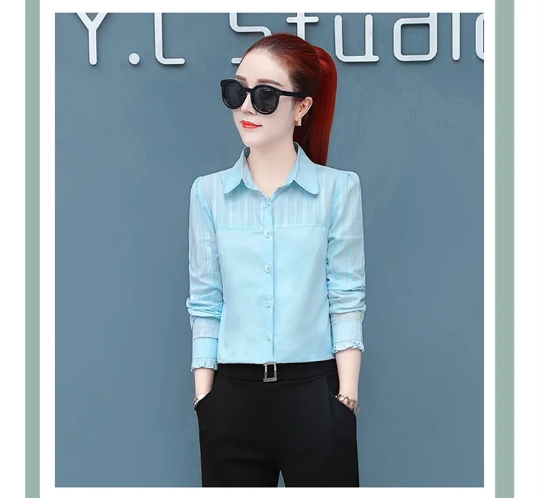 Women's Pure Cotton Long Sleeve Shirt Professional Decoration Body Contour Spring Autumn Fashion Top