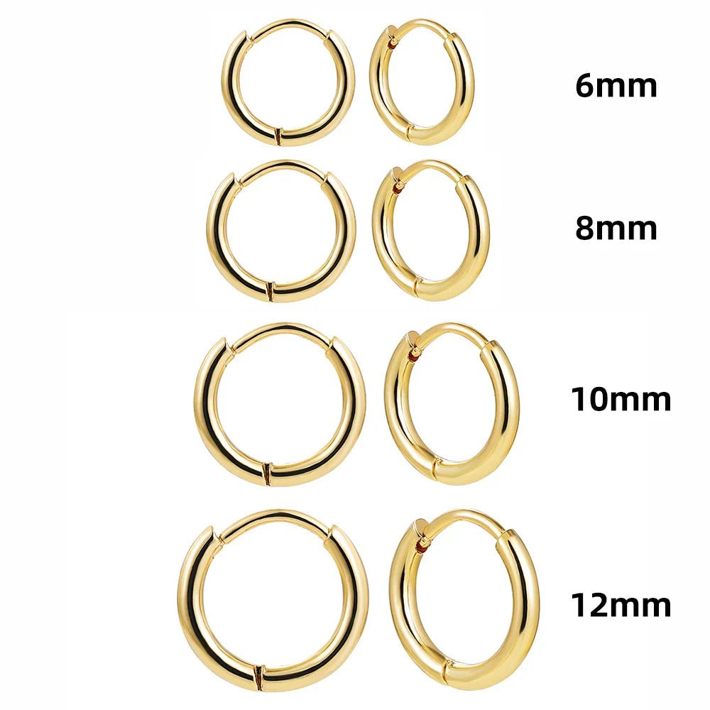 4 Pairs Stainless Steel Round Huggies Earrings Set for Women and Men Stackable Tiny 18K Gold Plated Ear Hoops