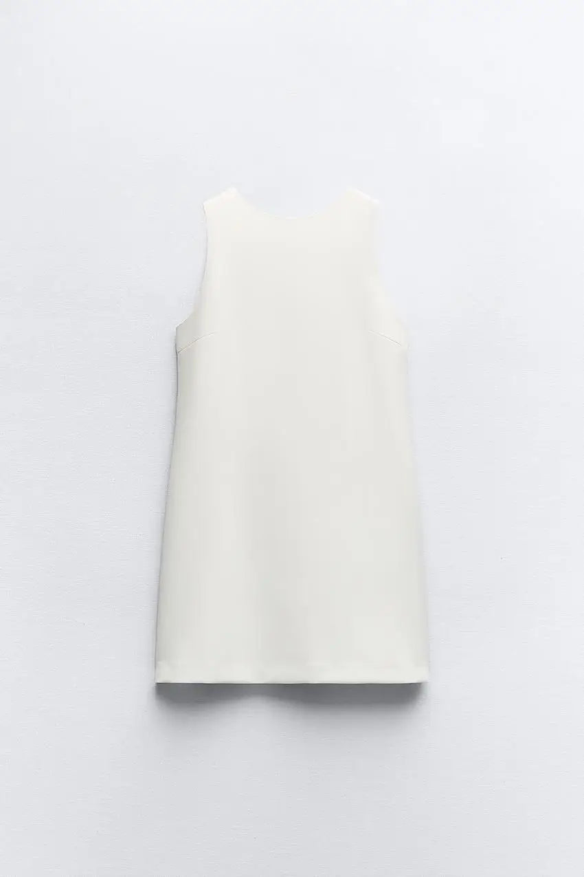 Bow Decoration Mini Dress Sleeveless Backless Round Neck