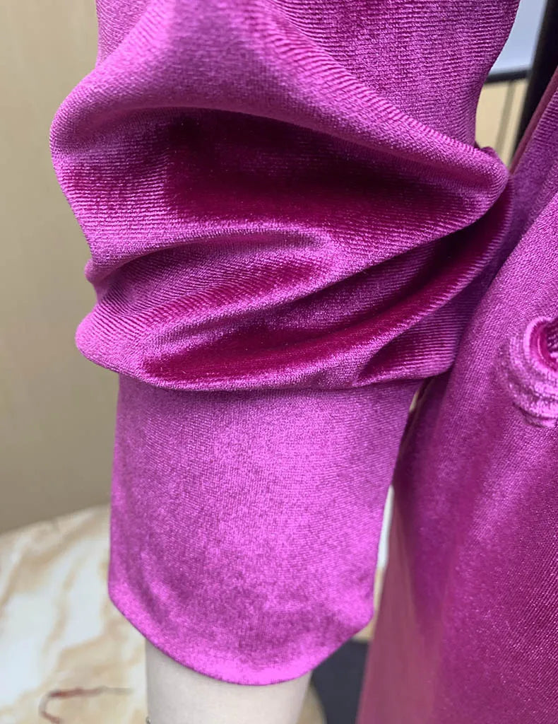 Velvet Tracksuit Women Two Piece Set with Zipper Crop Coat and Long Pants Casual Outfit