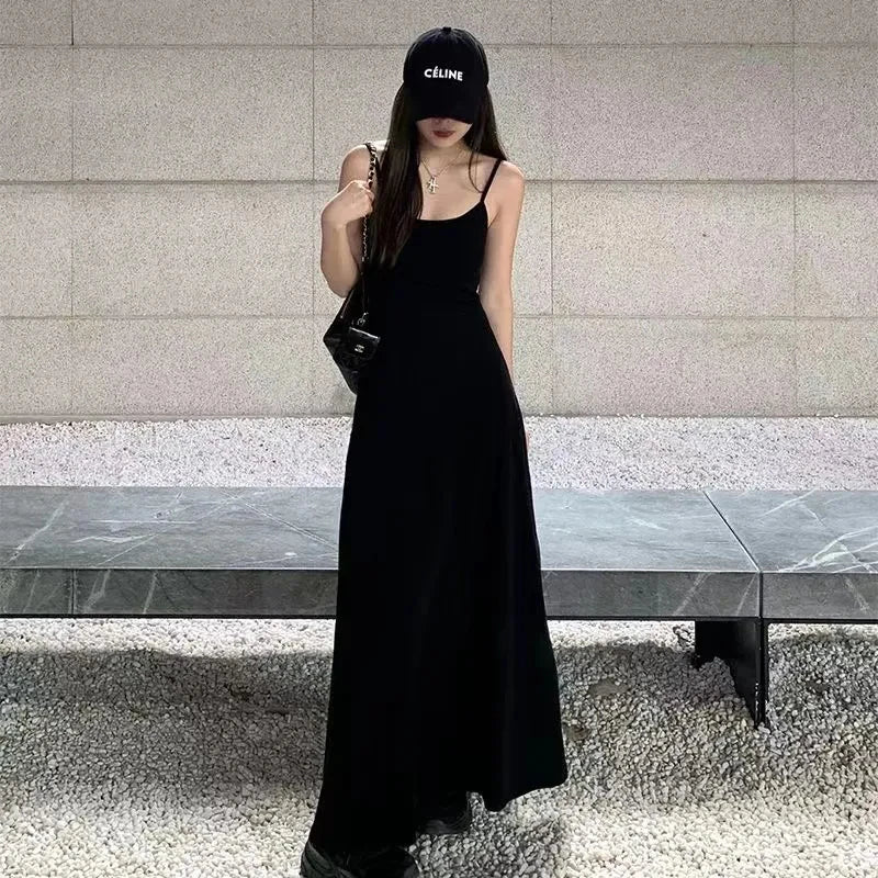 Black Backless Spaghetti Strap Dress Women Elegant Slim