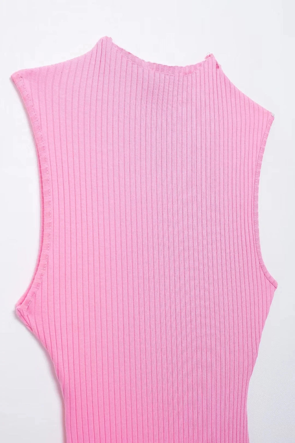 Pink Backless Mini Dress With Turtleneck Sleeveless Party