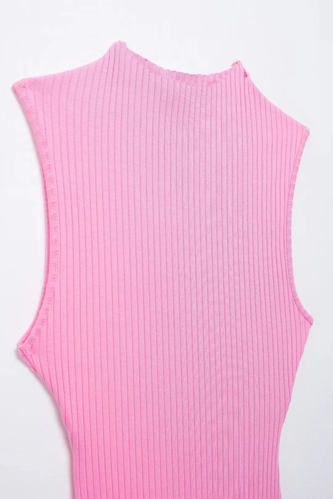 Pink Backless Mini Dress With Turtleneck Sleeveless Party