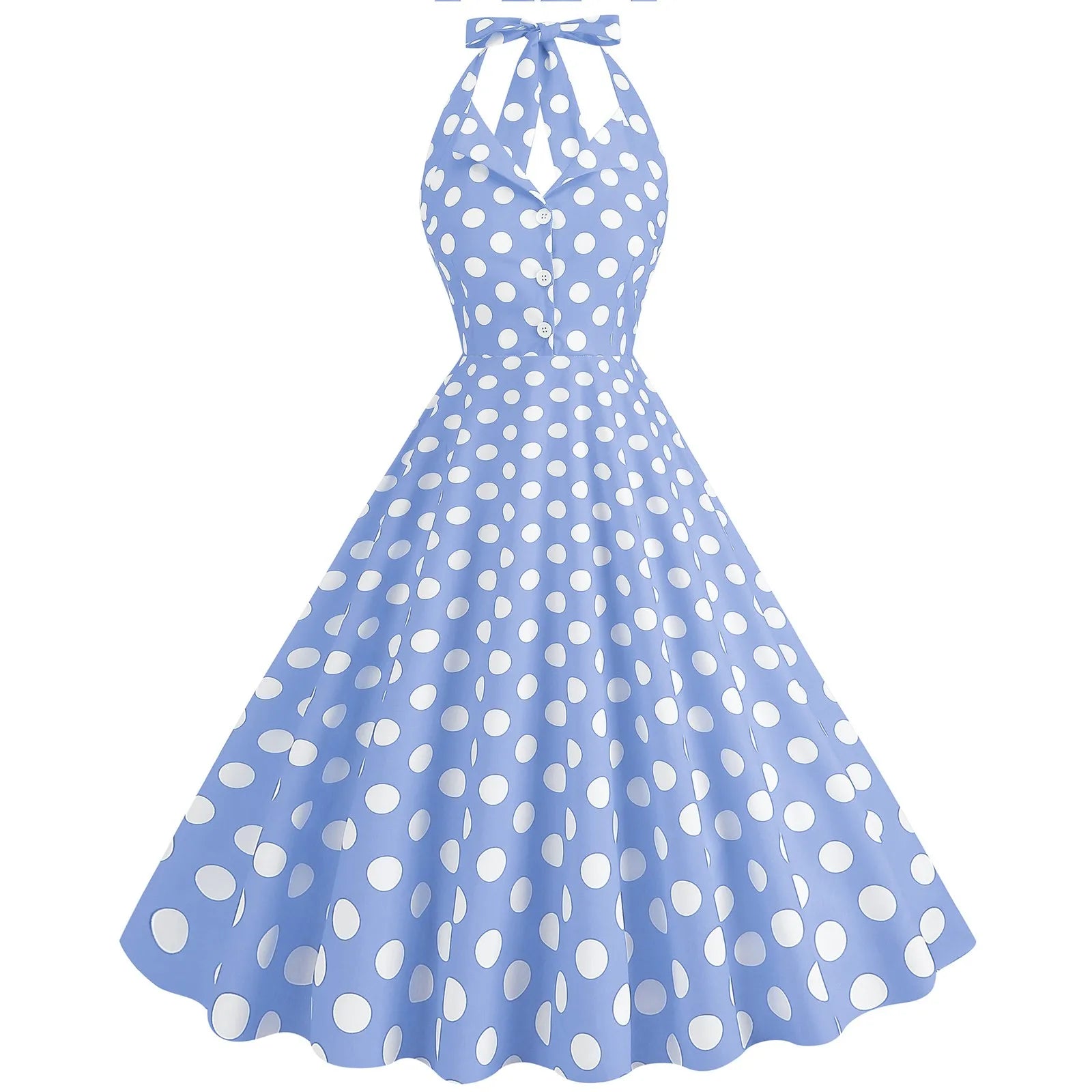 Retro Polka Dot Lace Up Backless Dress With Swing Puff