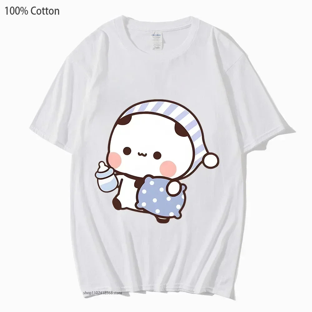 Kawaii Cute Panda and Bear Graphic Long Sleeve Couple Shirts for Men and Women Fashion Tees