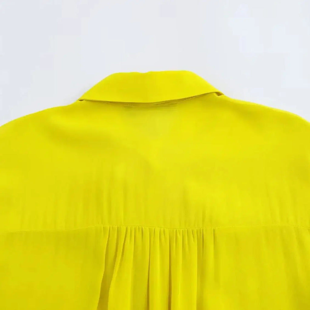 Women Bow Tie Loose Fit Shirt with Lapel Collar Long Sleeve Single-Breasted Solid Color Casual Patchwork Top Spring Summer Chic Blouse