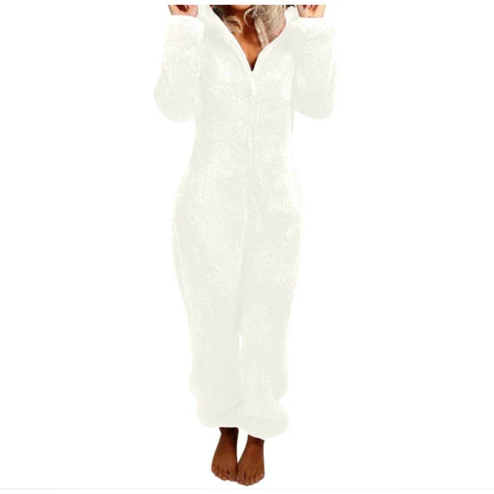 Women's One-Piece Hooded Jumpsuit Thickened Full-Length Overalls Cozy Autumn Winter Wear