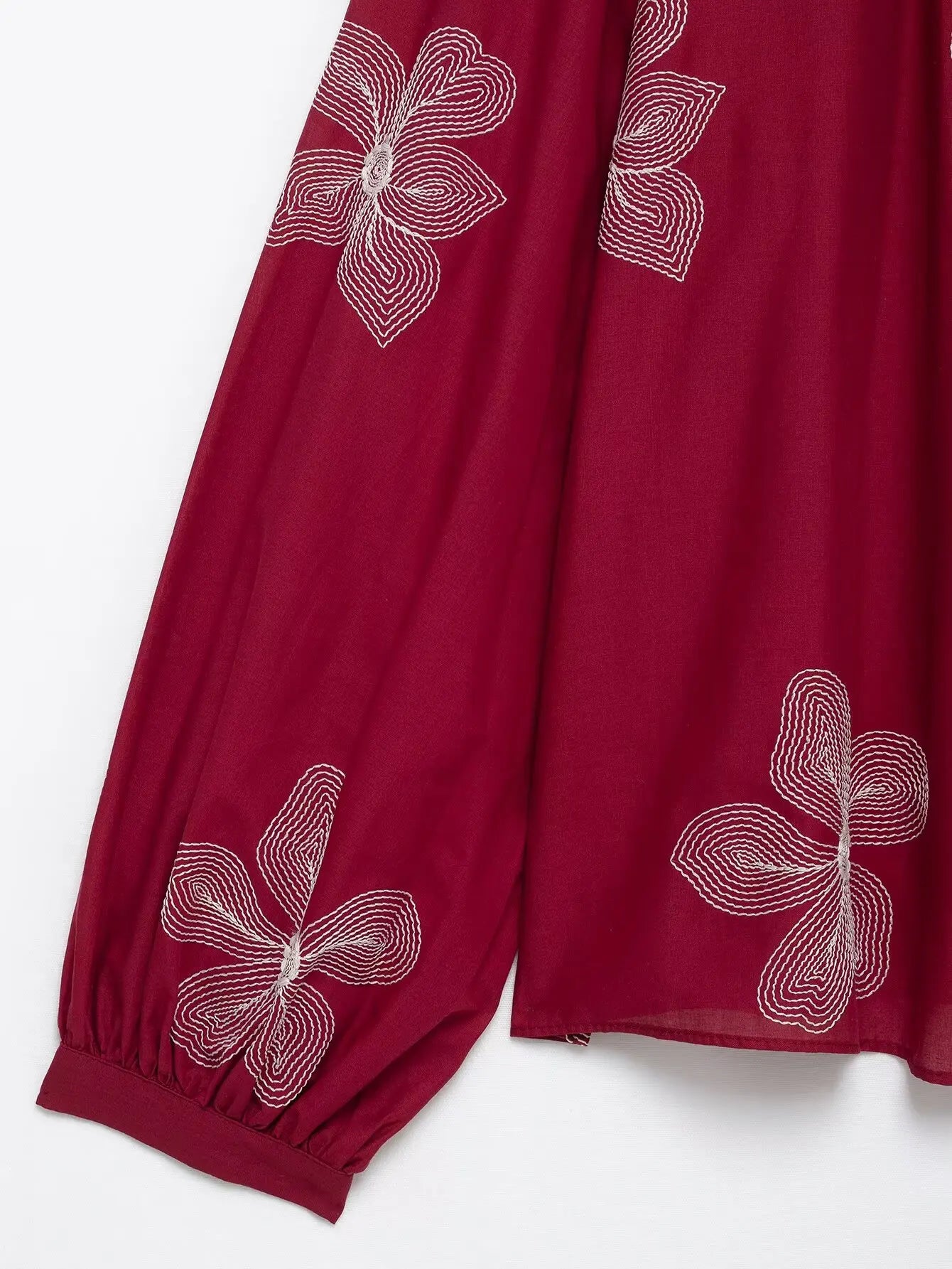 Women's Ruffled Collar Long Sleeve Blouse with Delicate Flower Embroidery Casual Chic Shirt Top