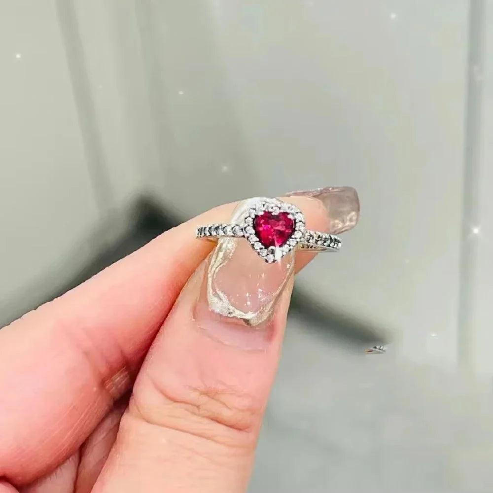 Red White Pink Crystal Rings for Women Luxury Wedding Jewelry Accessories