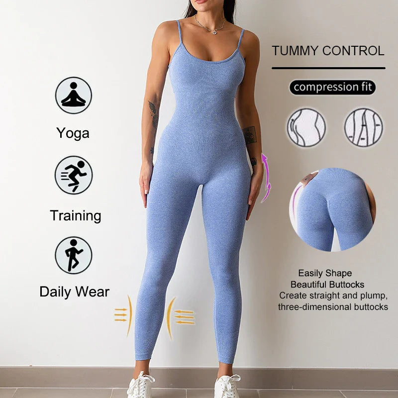 Womens Workout Bodysuit Unitard With Straps Slim Fit