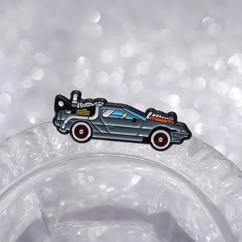 Retro Cartoon Sports Car Enamel Pin Science Fiction Inspired Brooch Jacket Lapel Badge Jewelry Gift