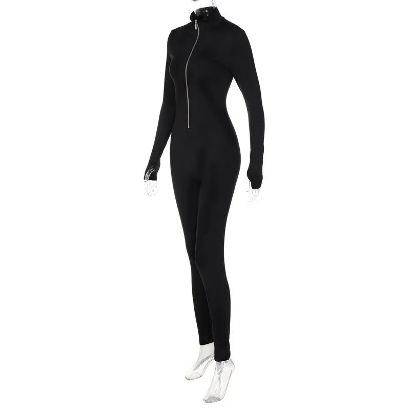 Sexy Slim Fit Long Sleeve Zipper Jumpsuit Women Casual Fitness Streetwear Skinny Overalls Y2K Style