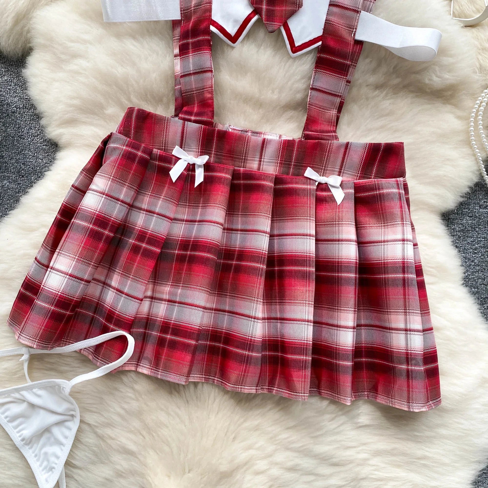 Cute Japanese JK Uniform Checkered Skirt Off Shoulder Dress