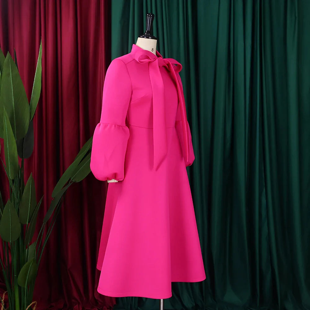 Elegant A Line Midi Dress With Bow Collar For Party