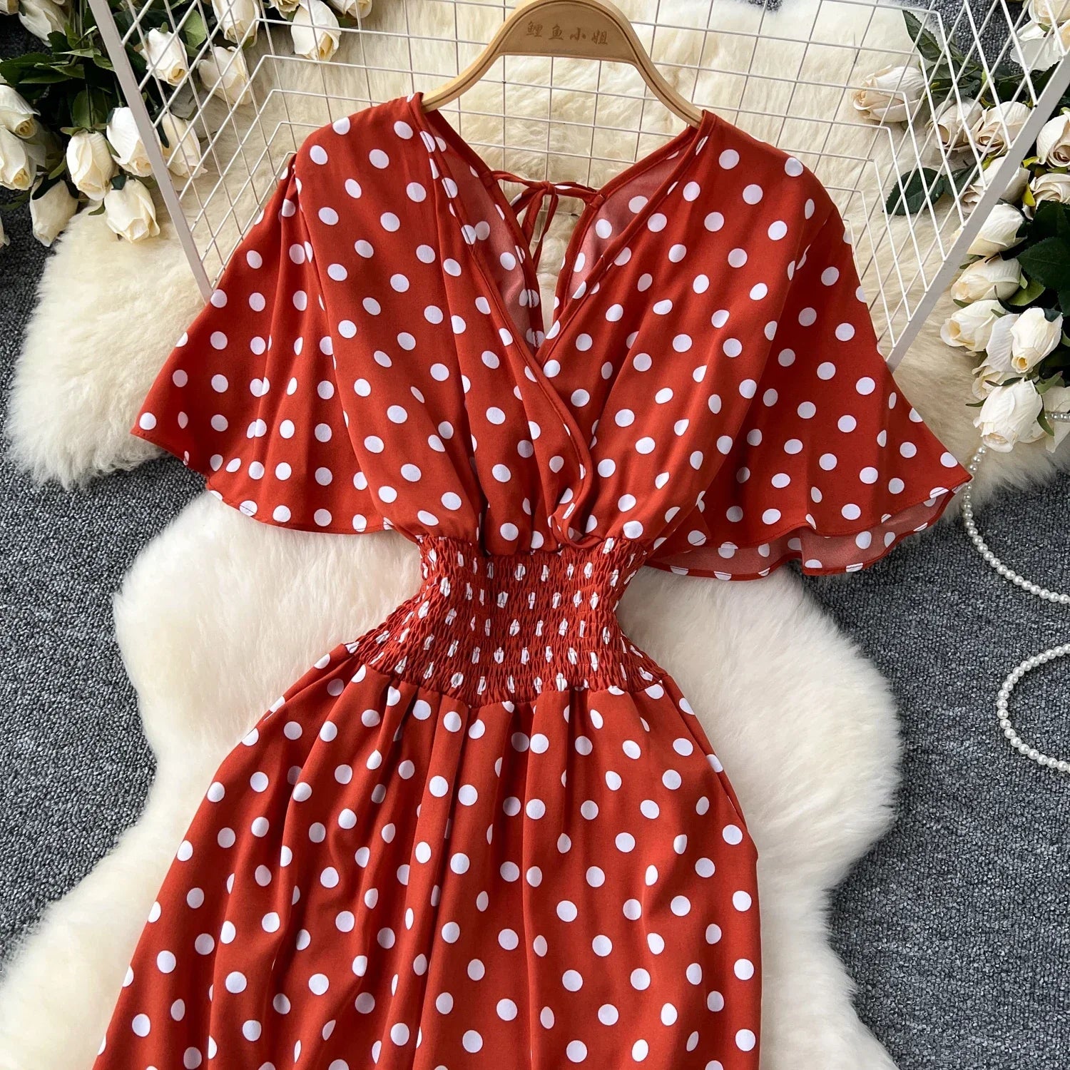 Elegant Polka Dot Romper for Women V-Neck Short Sleeve High Waist Wide Leg Jumpsuit Loose Fit Summer Playsuit