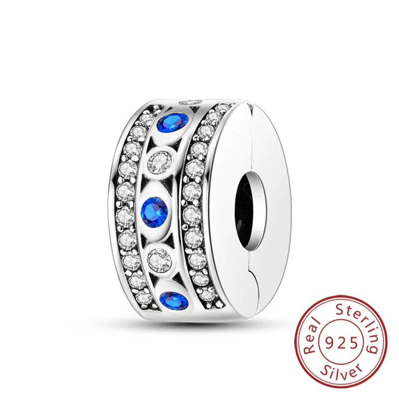Fit Original 925 Sterling Silver Clip Charms with Zircon and Silicone Spacer Beads for Women DIY Bracelet Gift