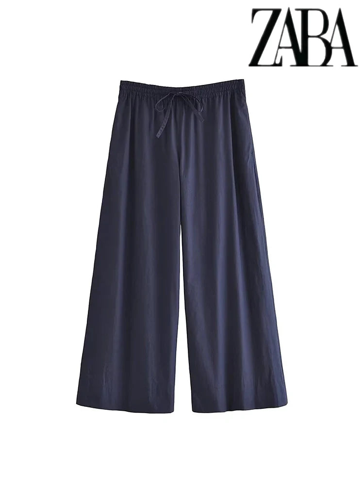 Womens Silk Texture Loose Suit with Knotted Lapel Long Sleeve Shirt and Comfortable Wide Leg Pants Two Piece Set